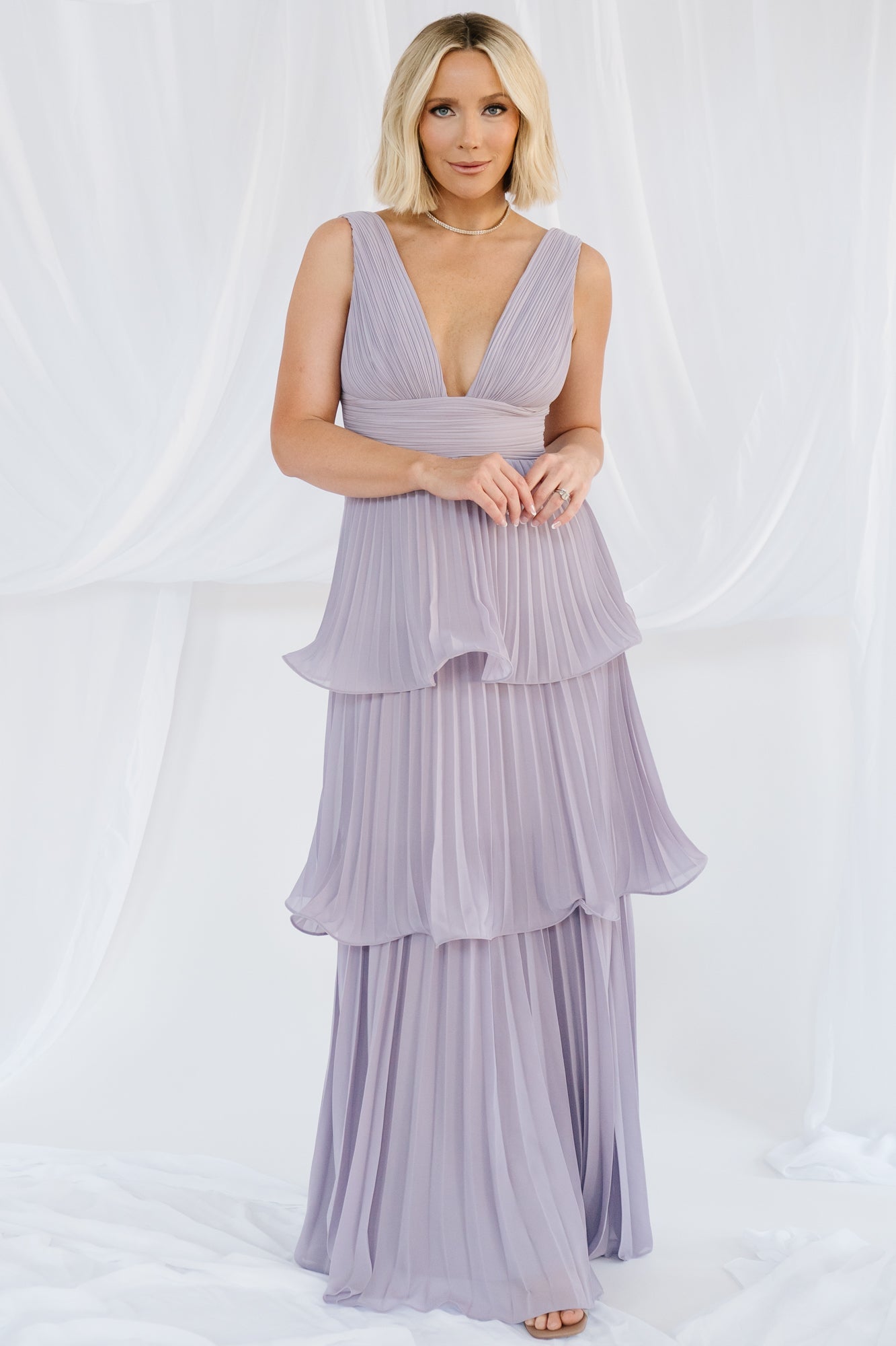 Saphira Tiered Pleated Maxi Dress | Baltic Born Lavender