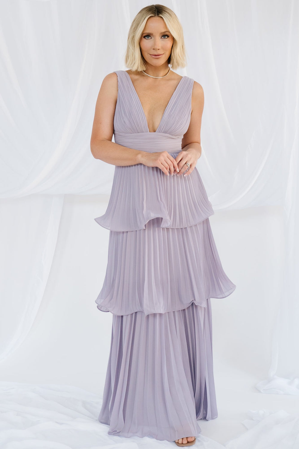 Saphira Tiered Pleated Maxi Dress | Baltic Born Lavender