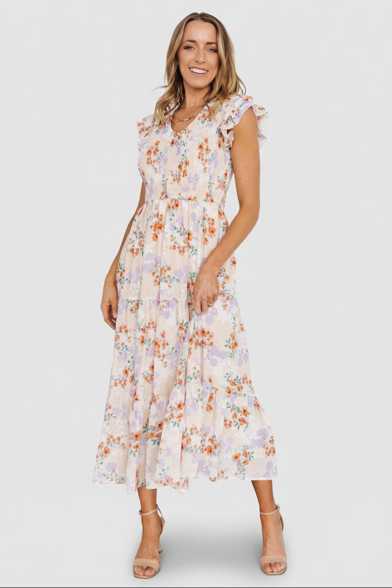 Arla Smocked Maxi Dress | Baltic Born Cream Floral