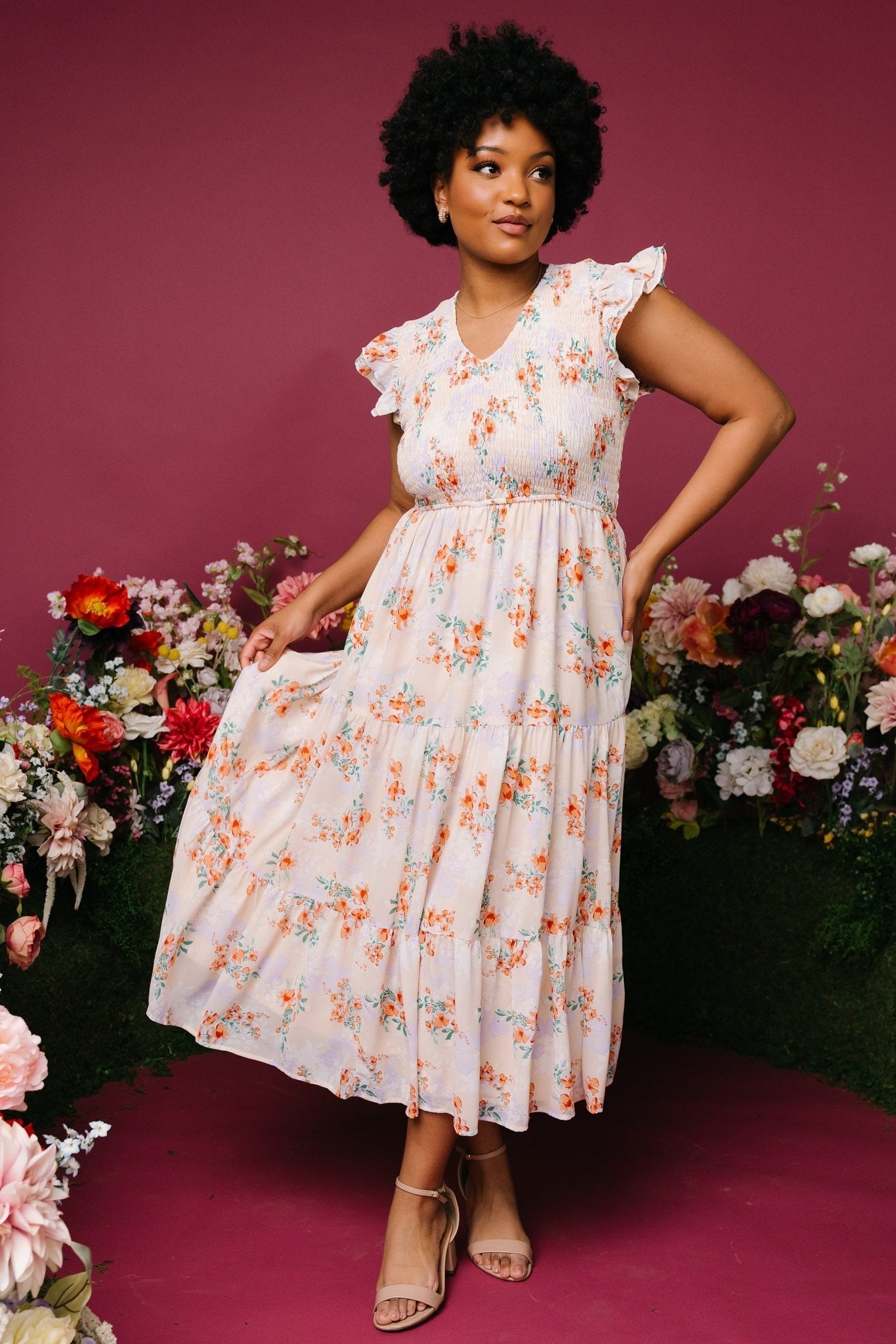 Arla Smocked Maxi Dress | Baltic Born Cream Floral
