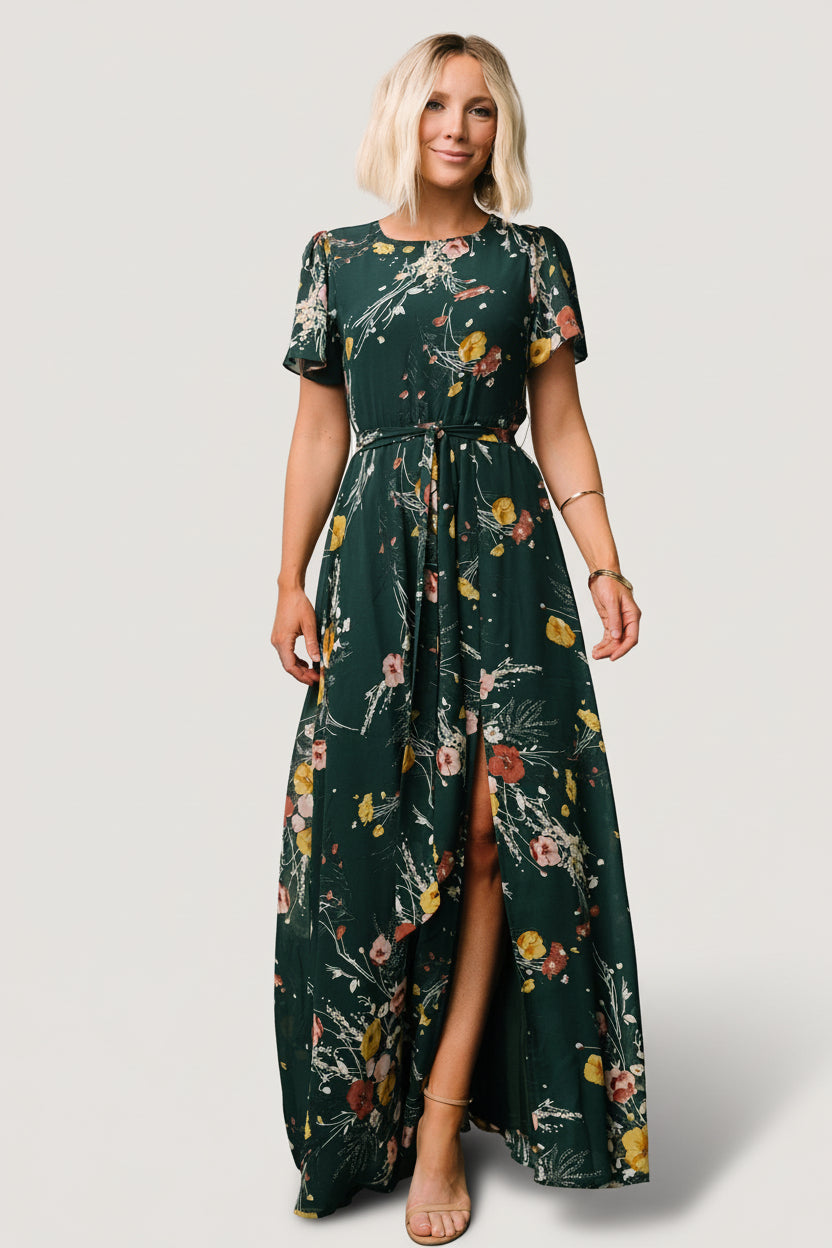 Naomi Short Sleeve Maxi Dress | Baltic Born Dark Green Floral