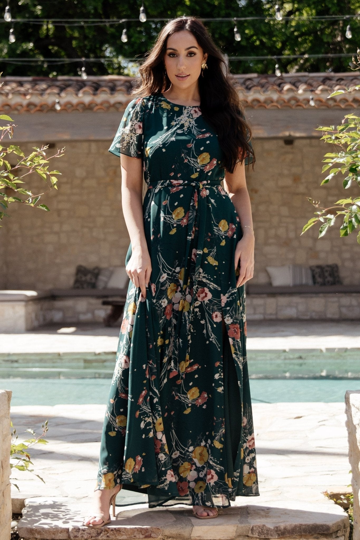 Naomi Short Sleeve Maxi Dress | Baltic Born Dark Green Floral