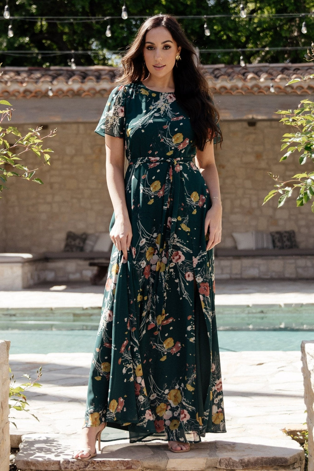 Naomi Short Sleeve Maxi Dress | Baltic Born Dark Green Floral