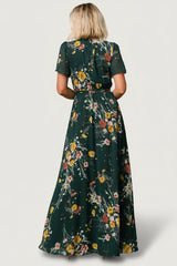 Naomi Short Sleeve Maxi Dress | Baltic Born Dark Green Floral