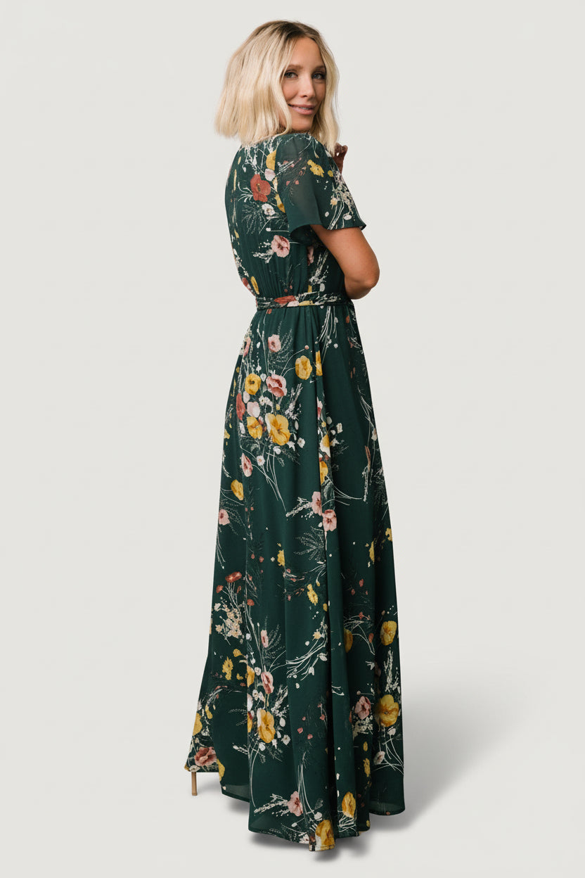 Naomi Short Sleeve Maxi Dress | Baltic Born Dark Green Floral