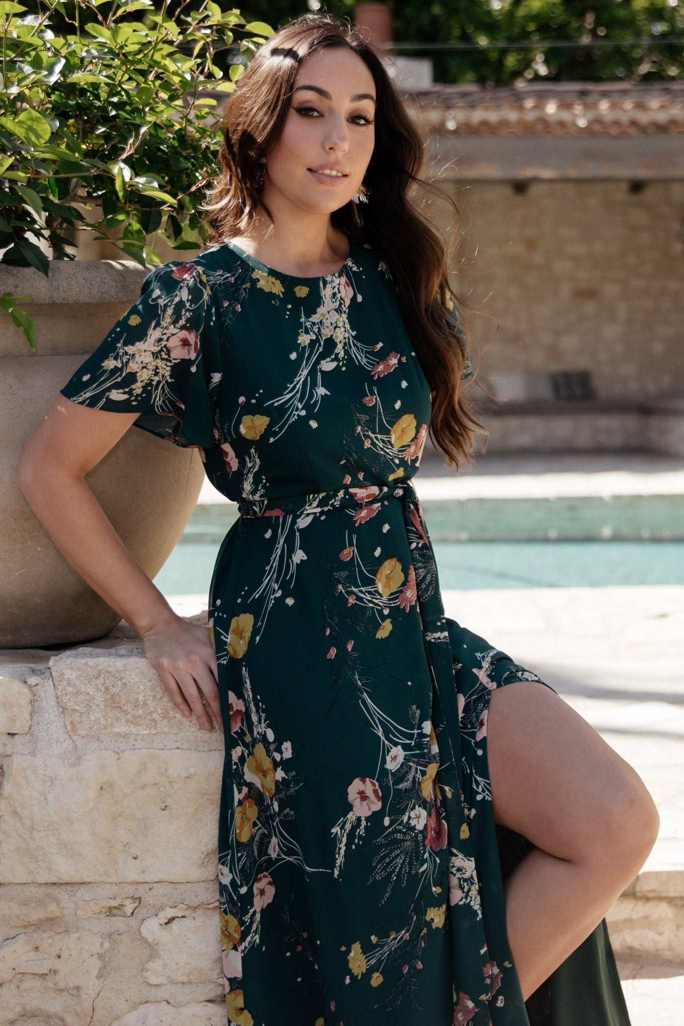 Naomi Short Sleeve Maxi Dress | Baltic Born Dark Green Floral