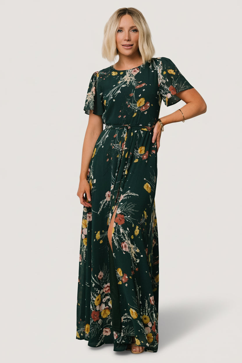 Naomi Short Sleeve Maxi Dress | Baltic Born Dark Green Floral