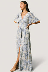 Verona Smocked Maxi Dress | Baltic Born White + Blue Print
