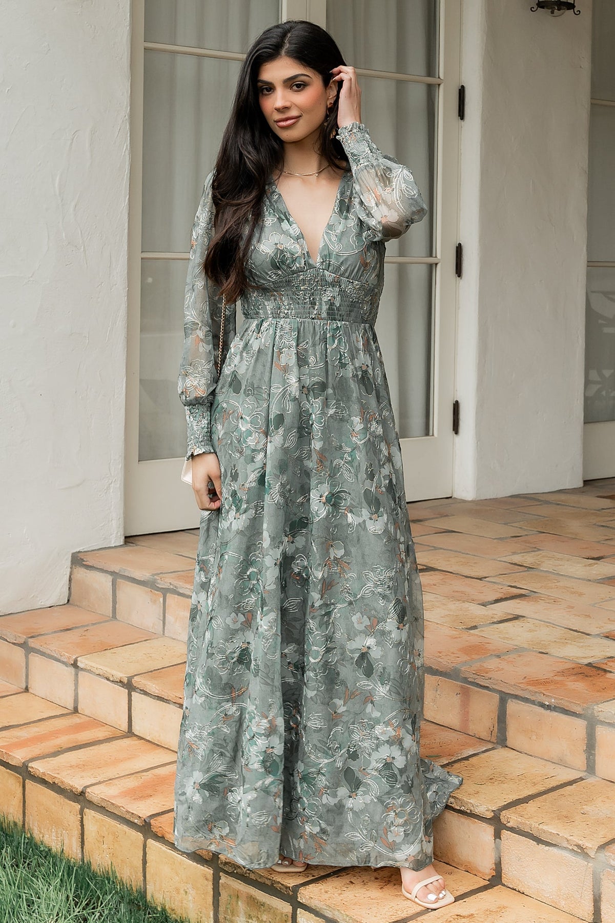 Jolie Embroidered Tulle Dress | Baltic Born Sage + Gold Floral