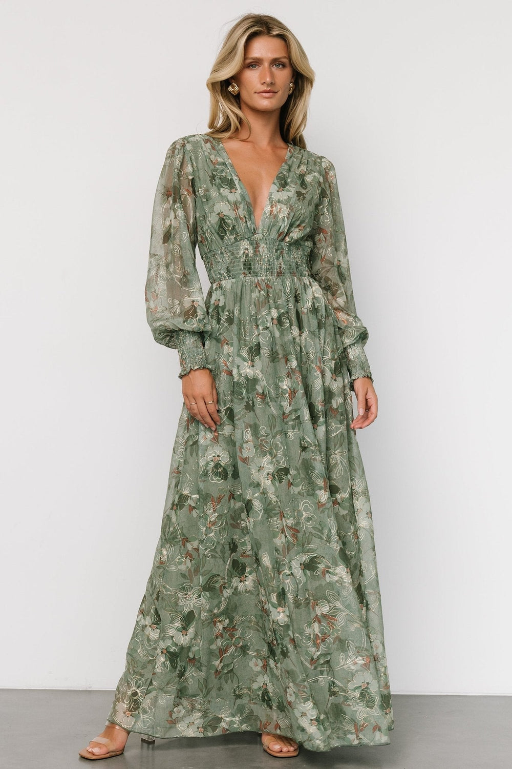 Jolie Embroidered Tulle Dress | Baltic Born Sage + Gold Floral