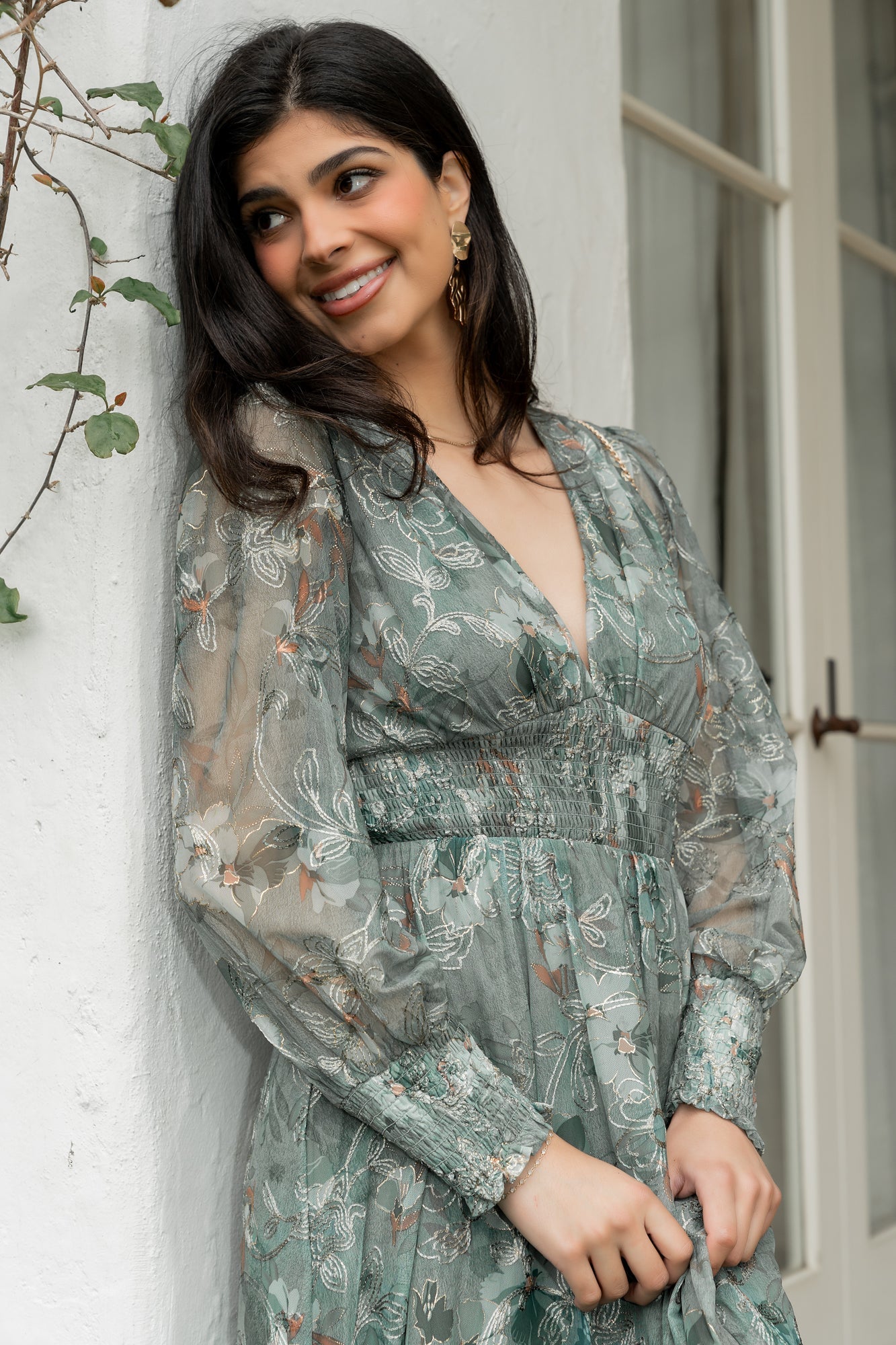 Jolie Embroidered Tulle Dress | Baltic Born Sage + Gold Floral