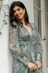 Jolie Embroidered Tulle Dress | Baltic Born Sage + Gold Floral