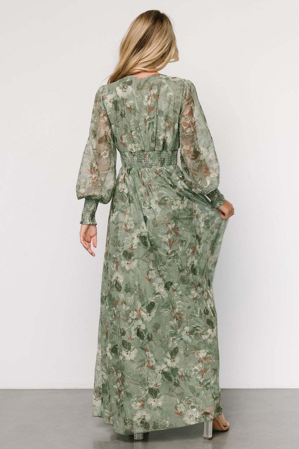 Jolie Embroidered Tulle Dress | Baltic Born Sage + Gold Floral