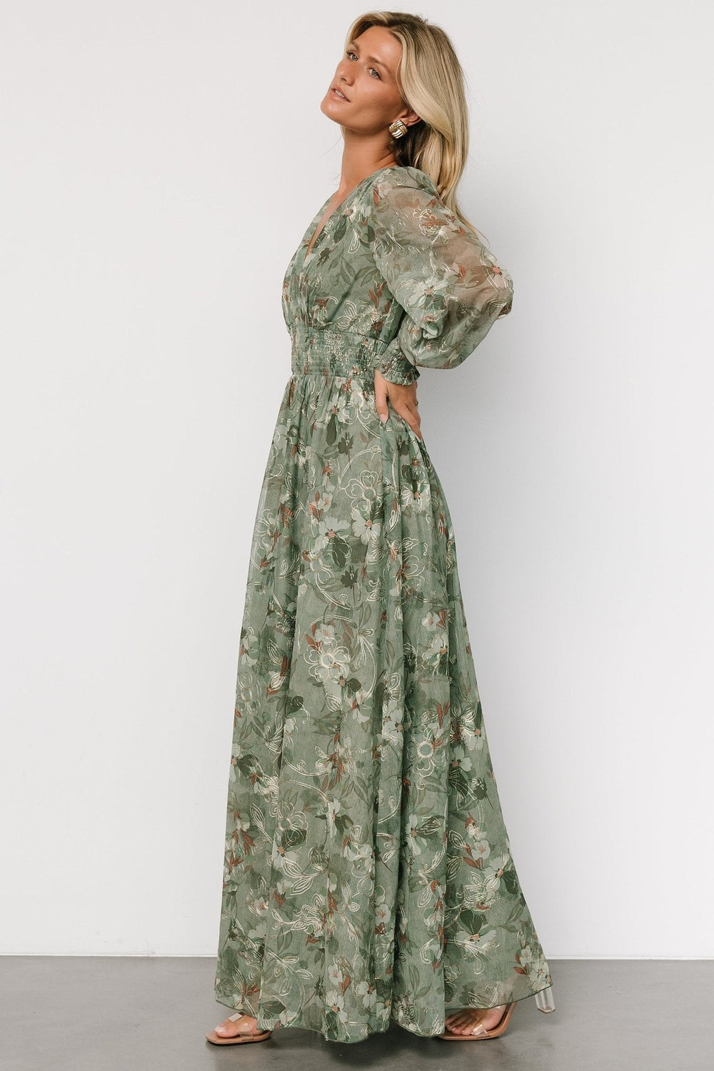 Jolie Embroidered Tulle Dress | Baltic Born Sage + Gold Floral