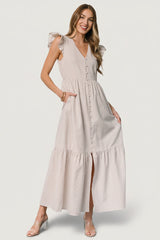 Hettie Button Maxi Dress | Baltic Born Beige Stripe