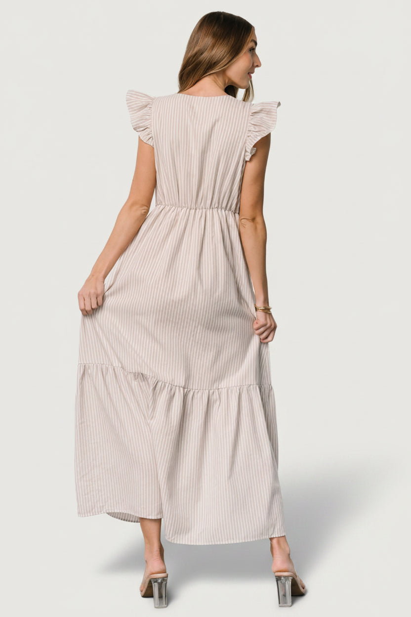 Hettie Button Maxi Dress | Baltic Born Beige Stripe