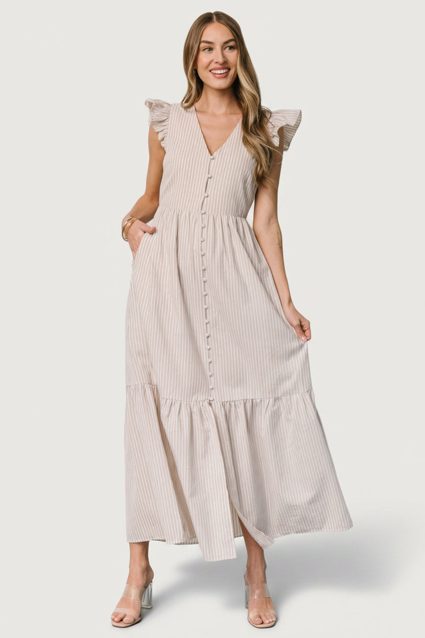 Hettie Button Maxi Dress | Baltic Born Beige Stripe