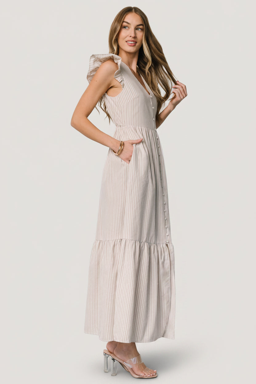 Hettie Button Maxi Dress | Baltic Born Beige Stripe