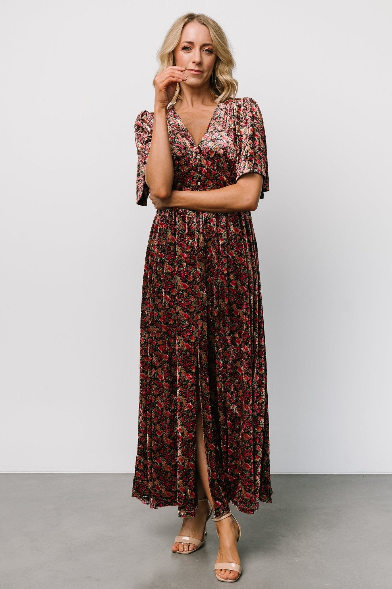 Irina Velvet Maxi Dress | Baltic Born Black Multi Floral
