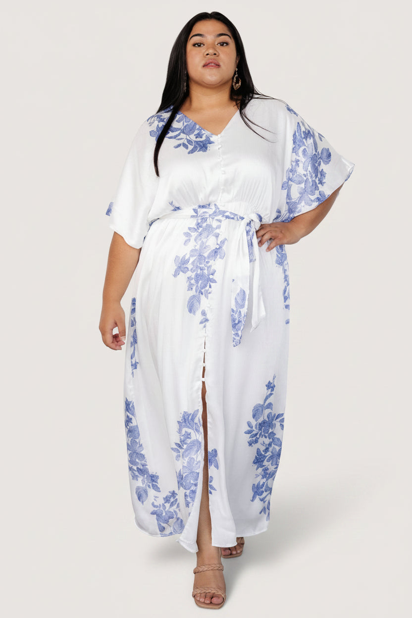 Florina Kimono Maxi Dress | Baltic Born White + Blue