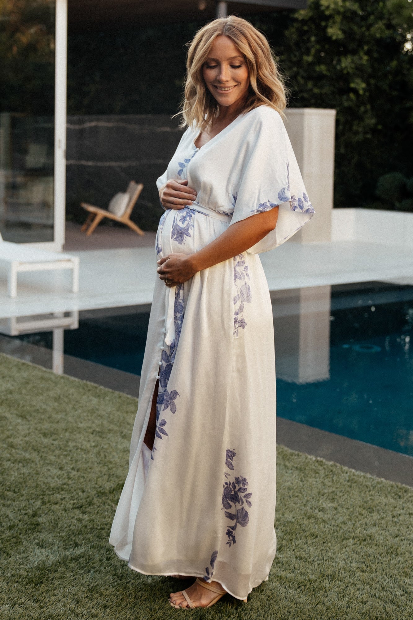 Florina Kimono Maxi Dress | Baltic Born White + Blue