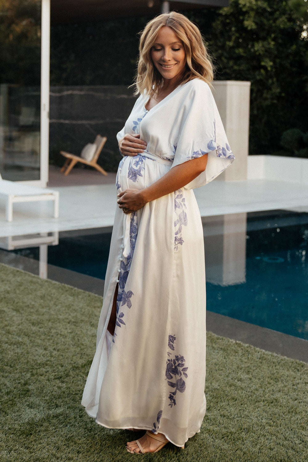 Florina Kimono Maxi Dress | Baltic Born White + Blue