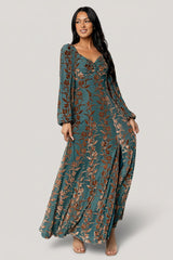 Aurora Velvet Maxi Dress | Baltic Born Jade + Bronze Floral