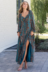 Aurora Velvet Maxi Dress | Baltic Born Jade + Bronze Floral