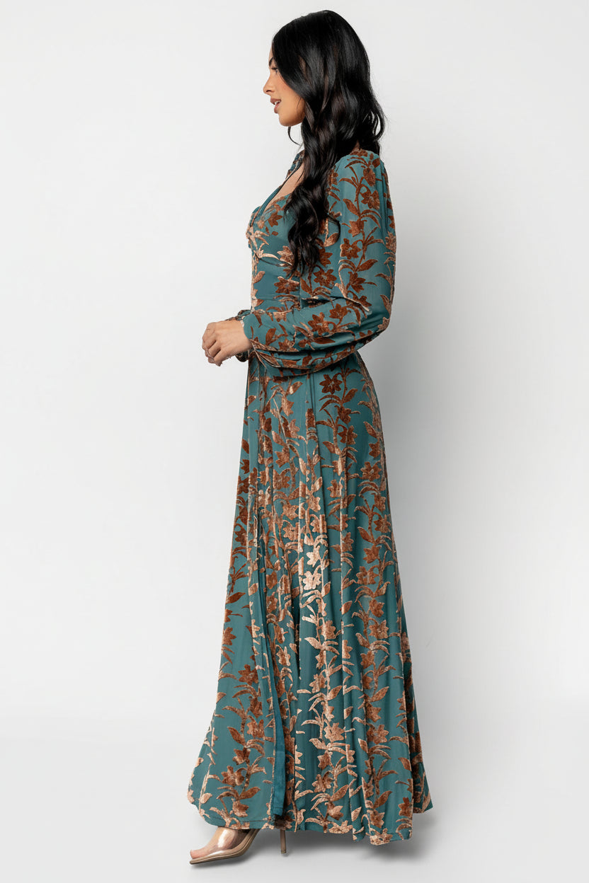 Aurora Velvet Maxi Dress | Baltic Born Jade + Bronze Floral