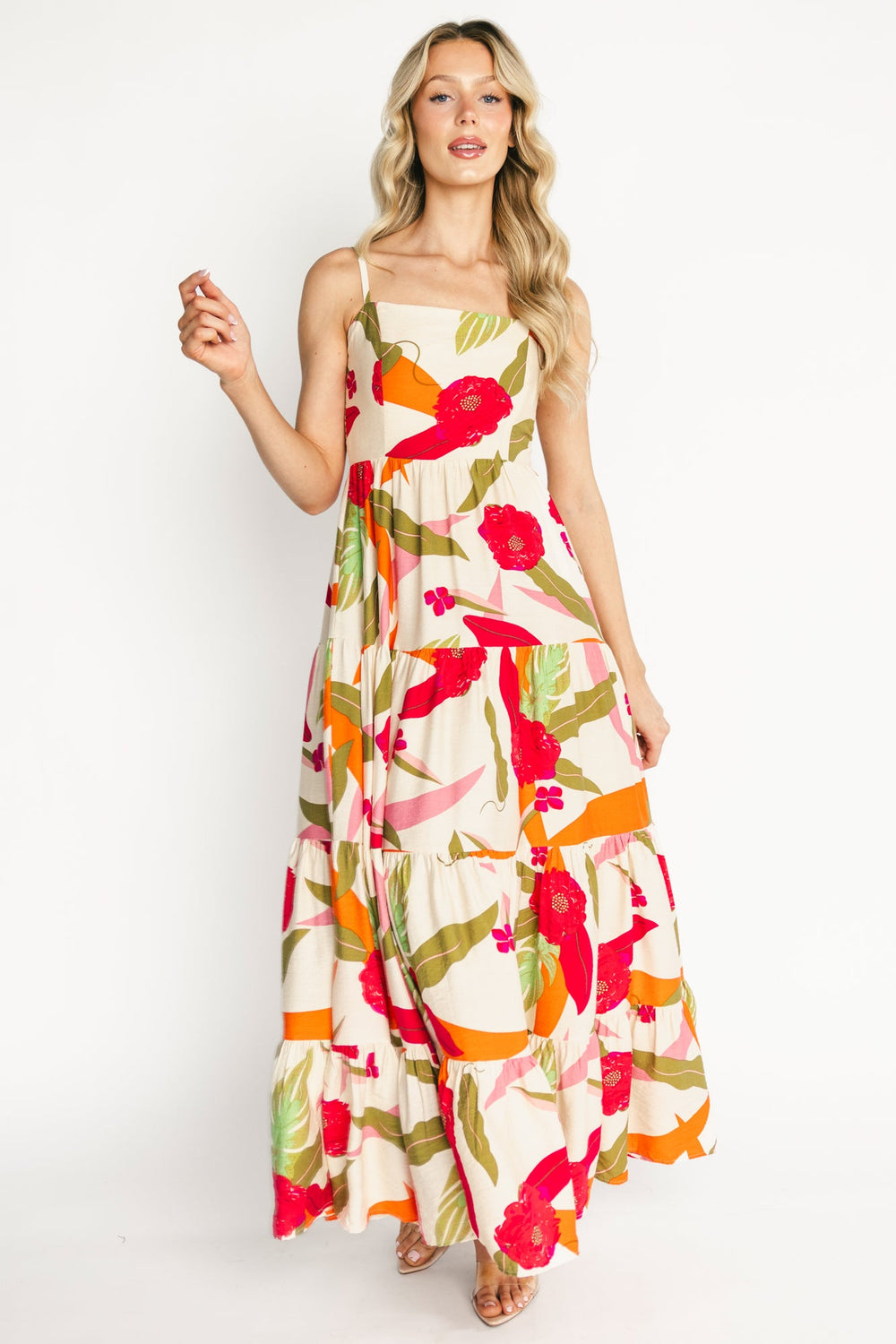 Silvia Tiered Maxi Dress | Baltic Born Natural + Pink Multi