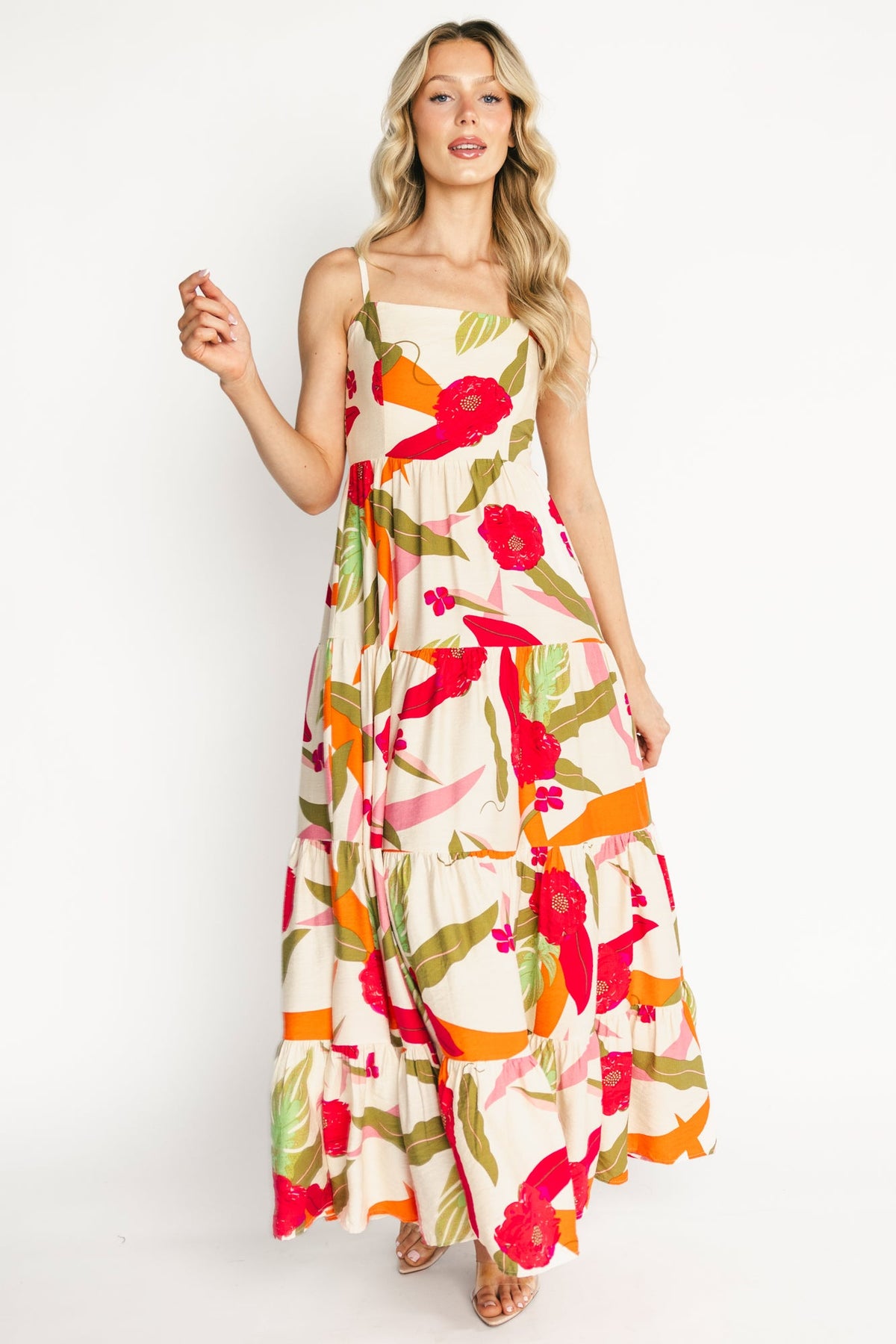 Silvia Tiered Maxi Dress | Baltic Born Natural + Pink Multi