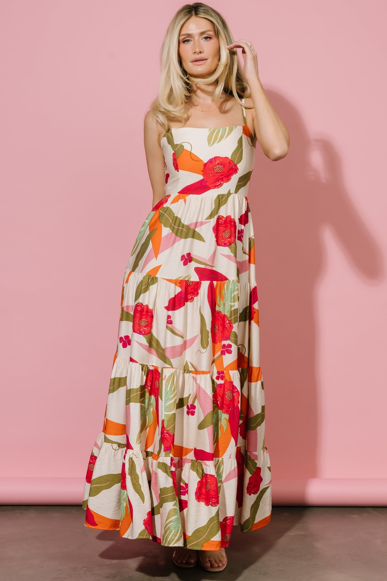 Silvia Tiered Maxi Dress | Baltic Born Natural + Pink Multi
