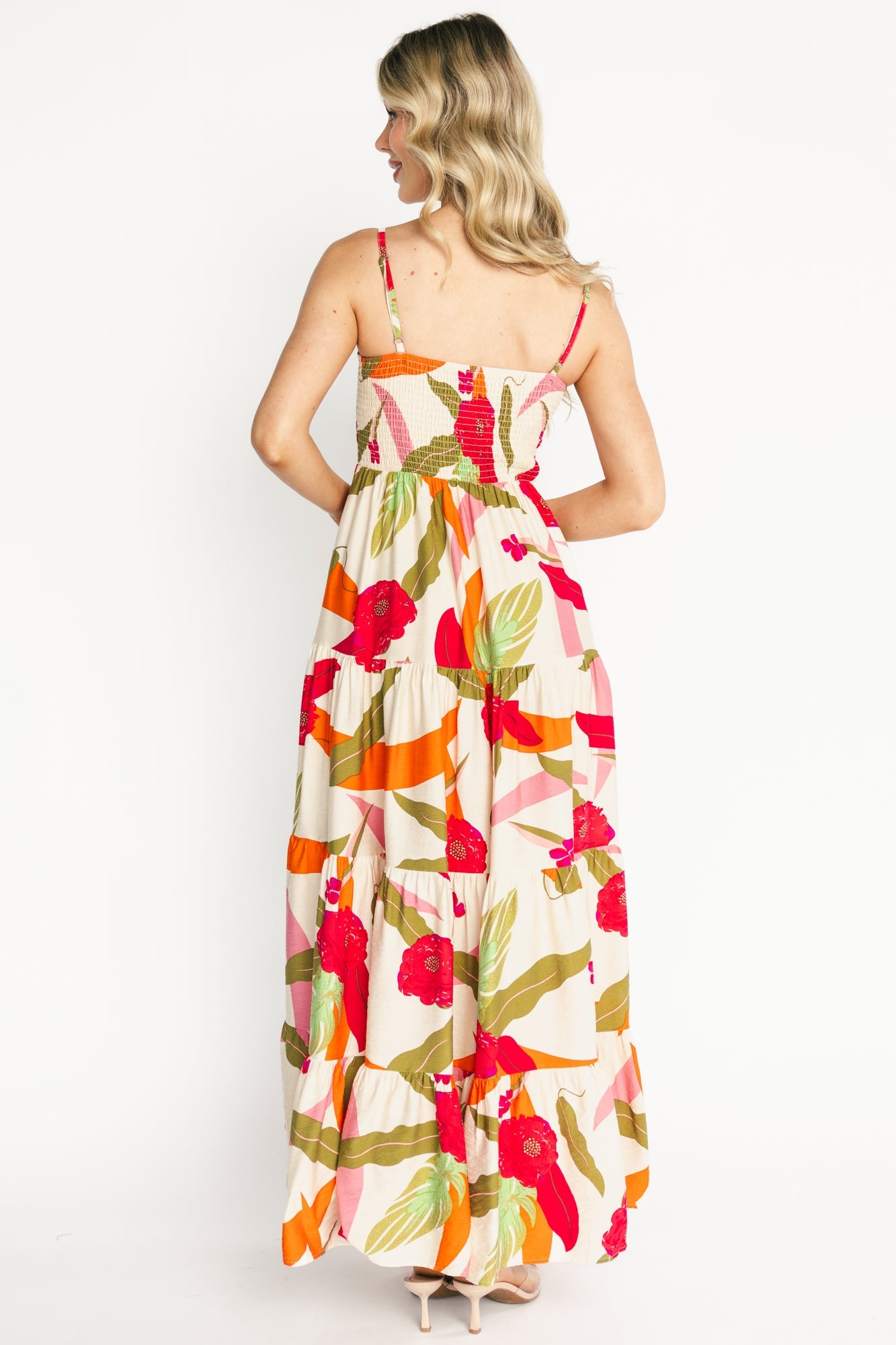 Silvia Tiered Maxi Dress | Baltic Born Natural + Pink Multi