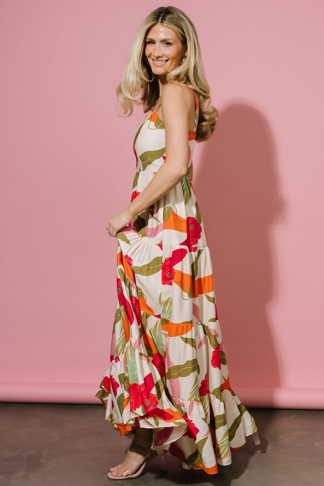 Silvia Tiered Maxi Dress | Baltic Born Natural + Pink Multi