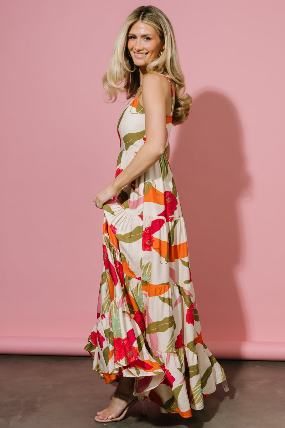 Silvia Tiered Maxi Dress | Baltic Born Natural + Pink Multi