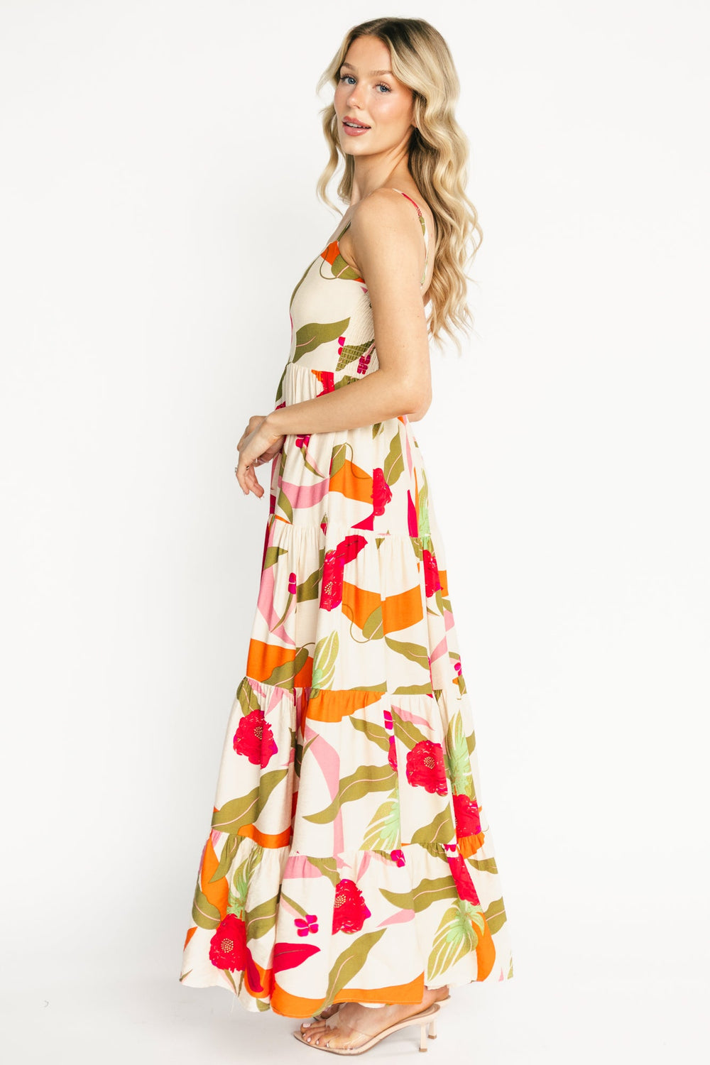 Silvia Tiered Maxi Dress | Baltic Born Natural + Pink Multi