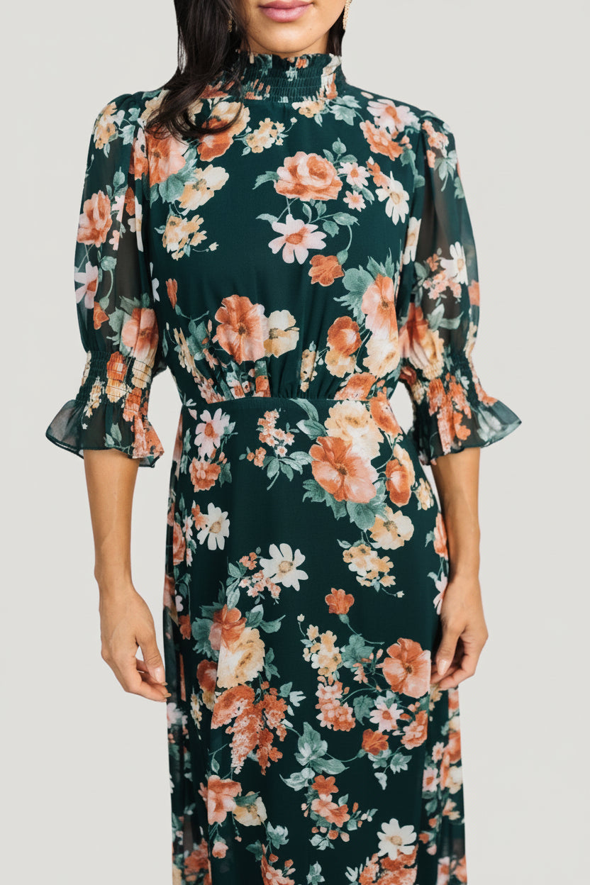 Marie Mock Neck Maxi Dress | Baltic Born Dark Green Floral
