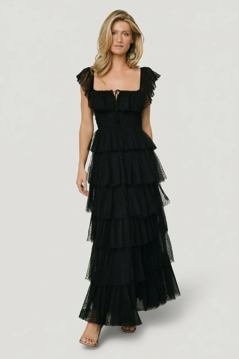 Valora Swiss Dot Tulle Maxi Dress | Baltic Born Black