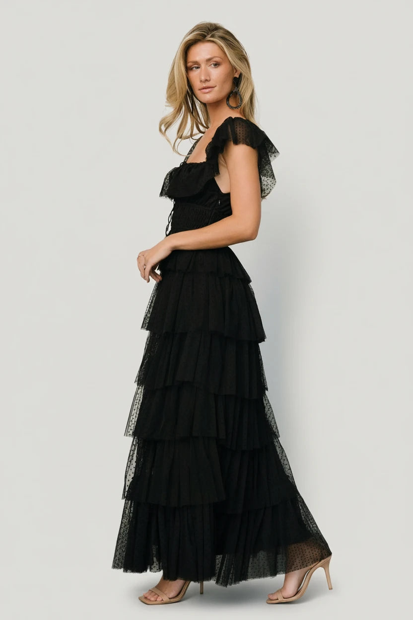 Valora Swiss Dot Tulle Maxi Dress | Baltic Born Black