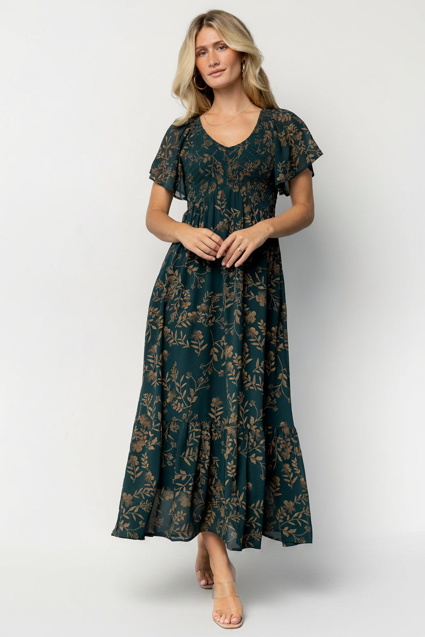 Monica Smocked Dress | Baltic Born Deep Topaz + Gold