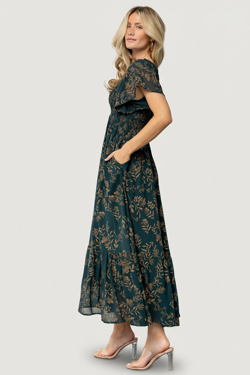 Monica Smocked Dress | Baltic Born Deep Topaz + Gold