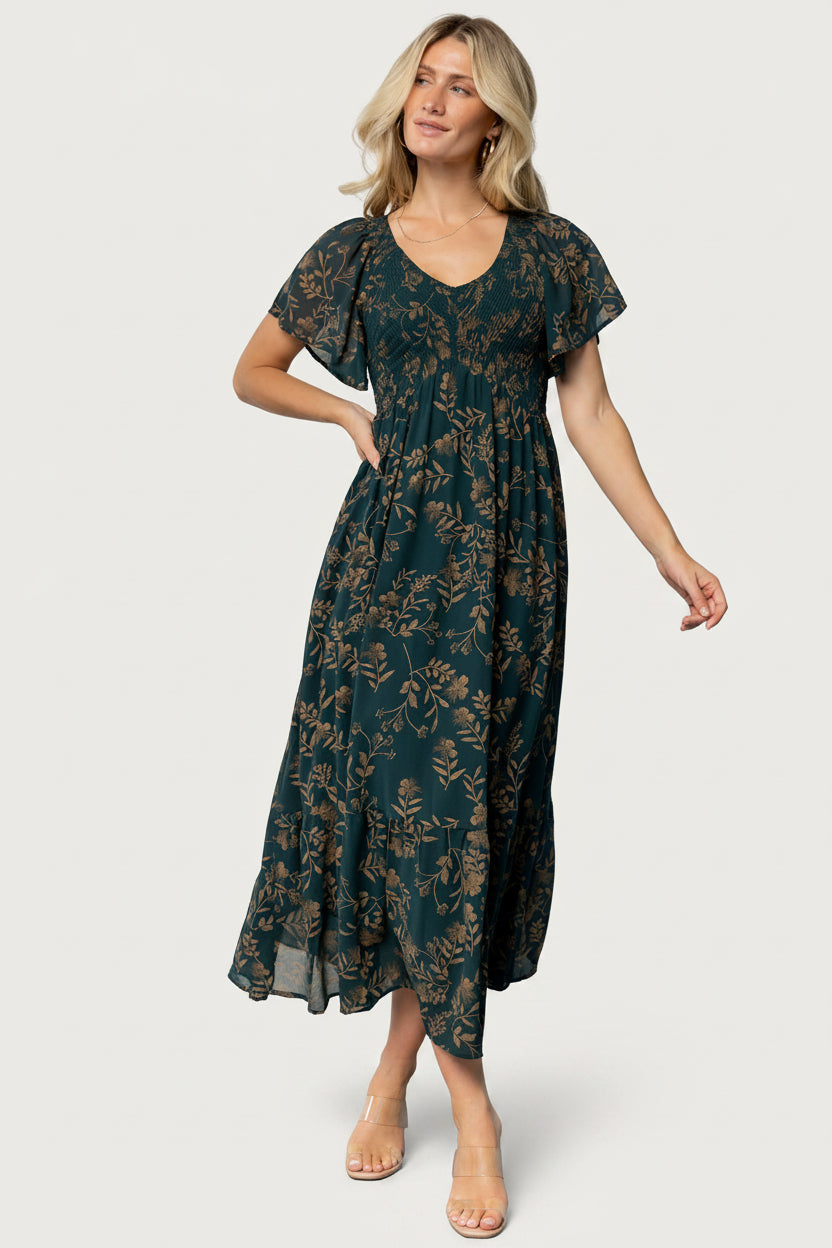 Monica Smocked Dress | Baltic Born Deep Topaz + Gold