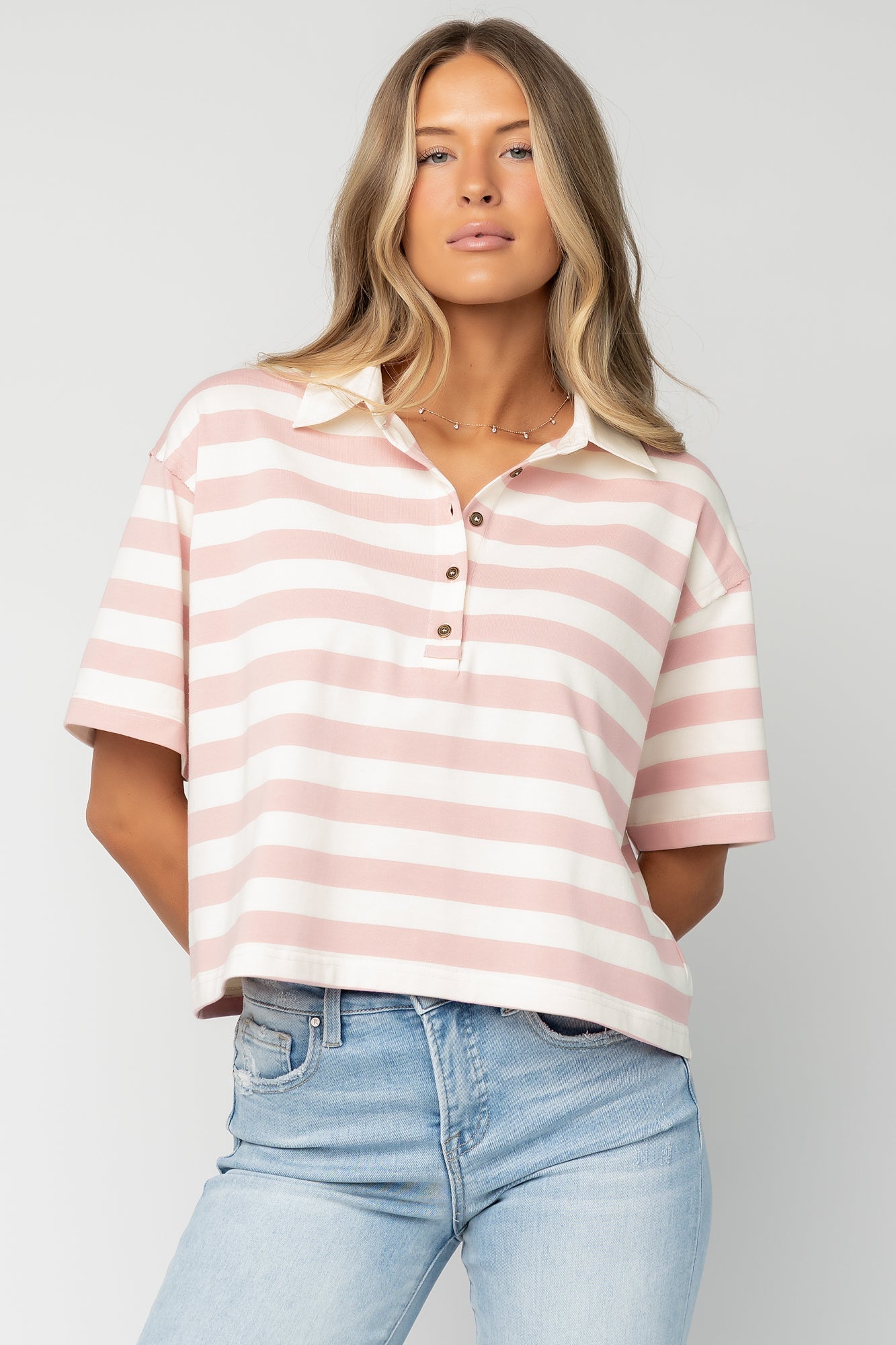 Ruby Striped Top | Baltic Born Pink + White