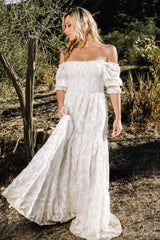 Paloma Smocked Feather Maxi Dress | Baltic Born Off White