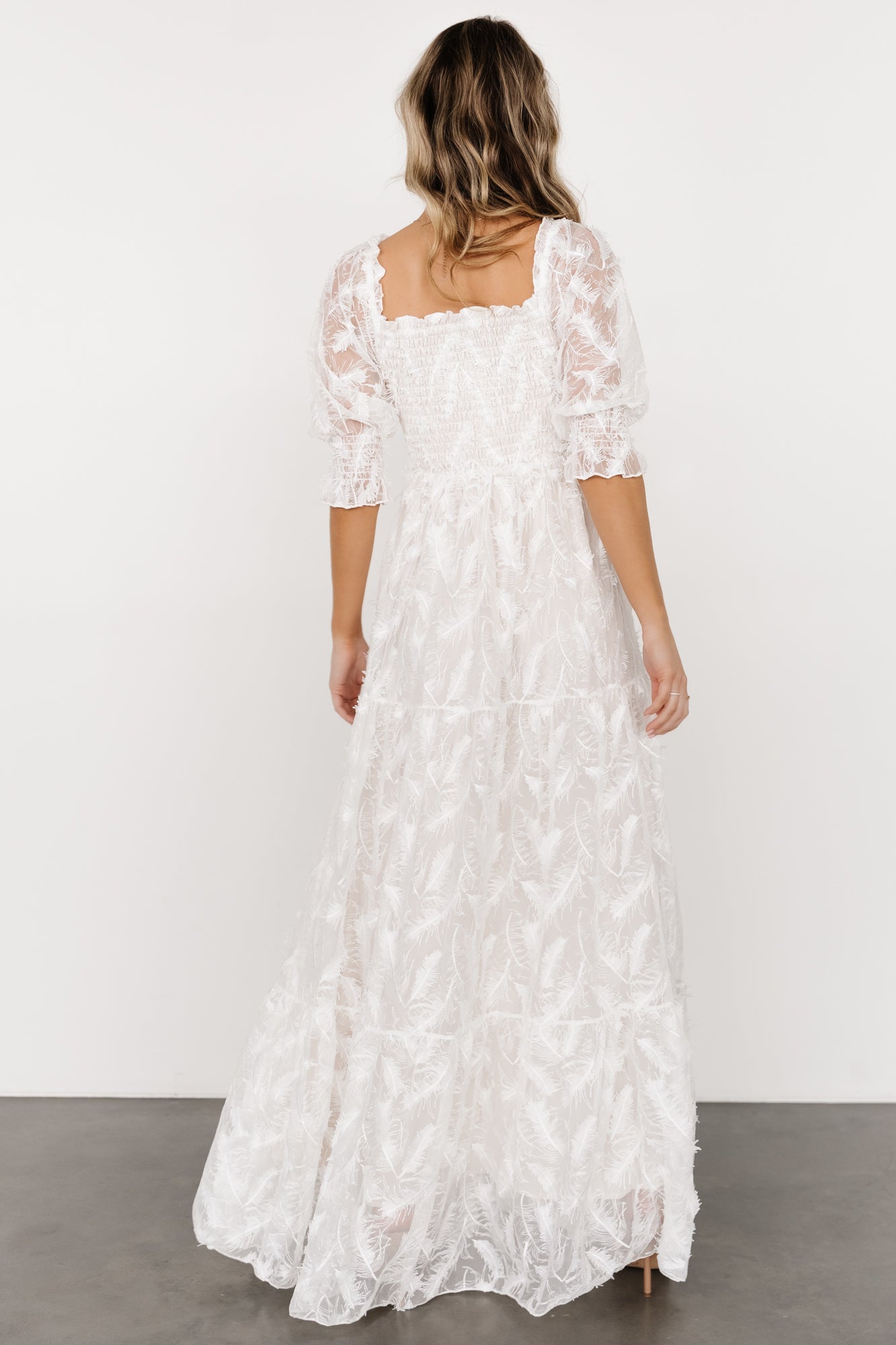 Paloma Smocked Feather Maxi Dress | Baltic Born Off White