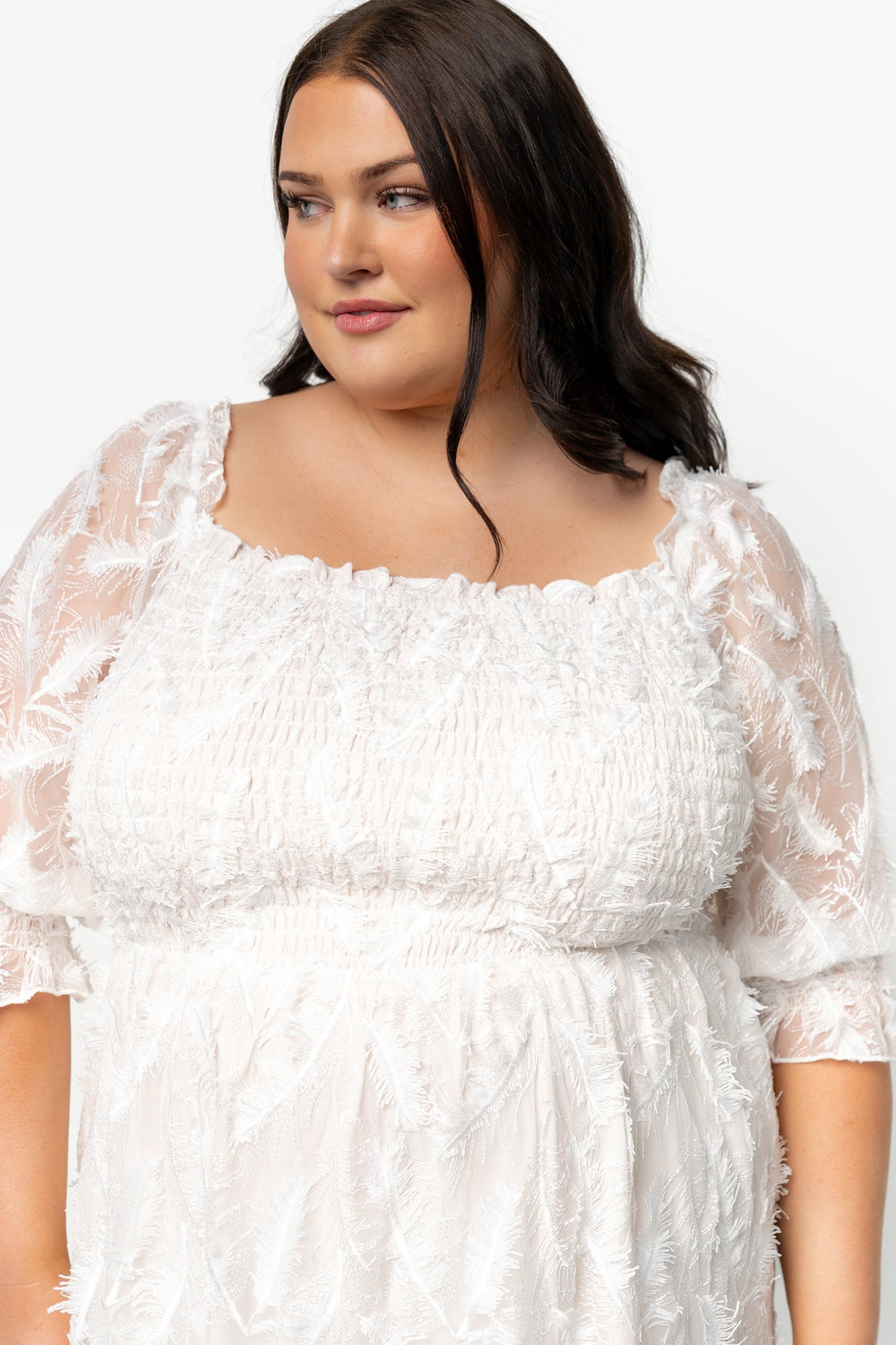 Paloma Smocked Feather Maxi Dress | Baltic Born Off White