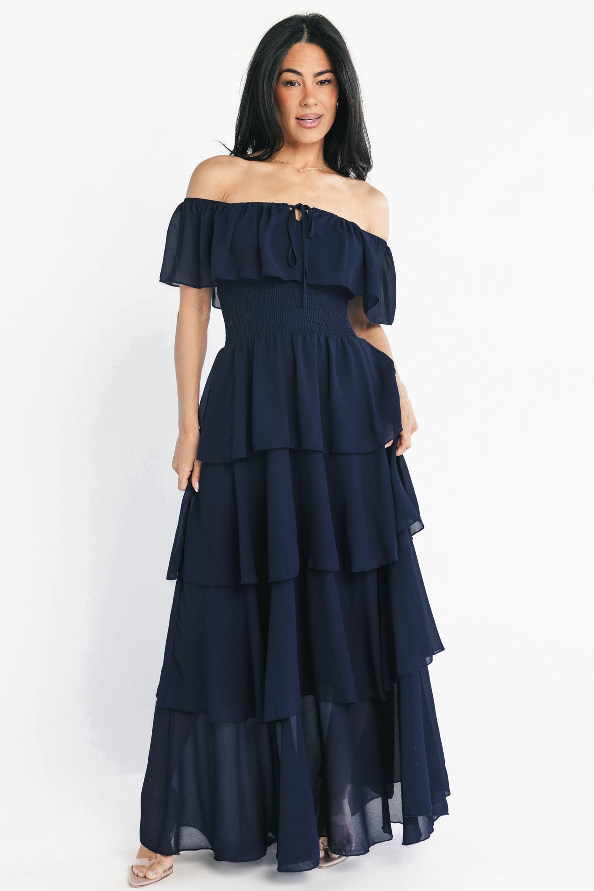 Carina Off Shoulder Maxi Dress | Baltic Born Navy