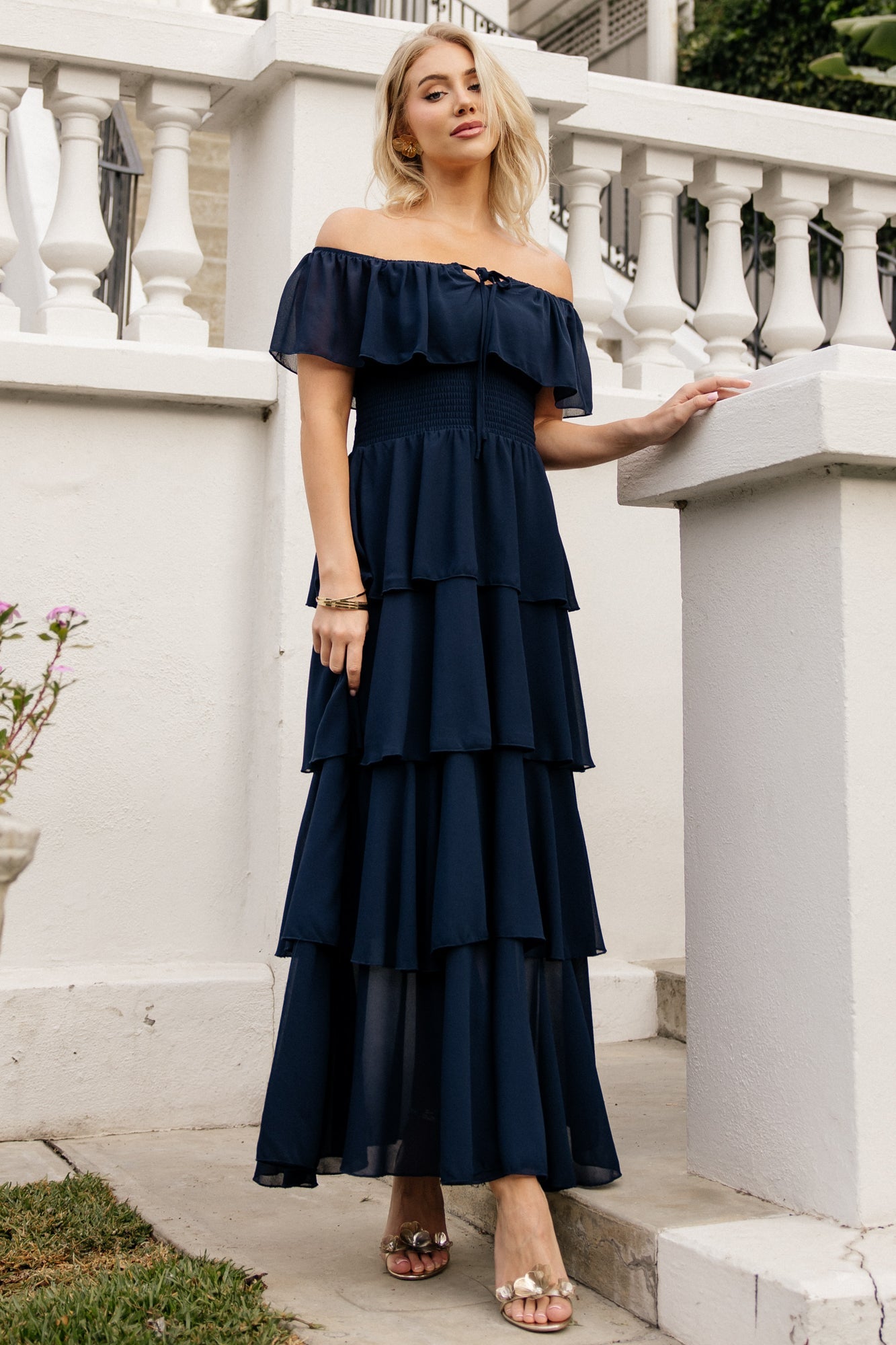 Carina Off Shoulder Maxi Dress | Baltic Born Navy
