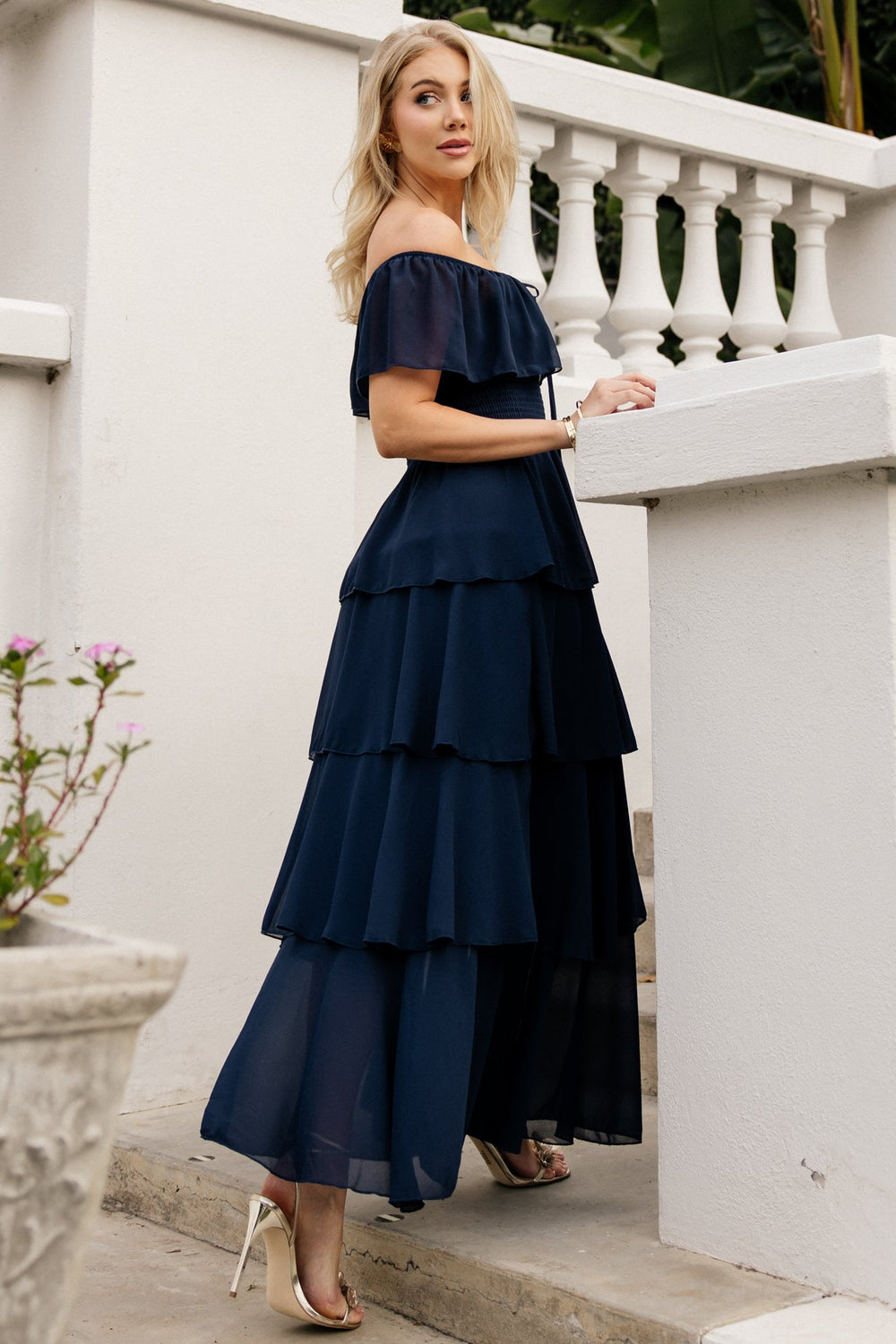 Carina Off Shoulder Maxi Dress | Baltic Born Navy