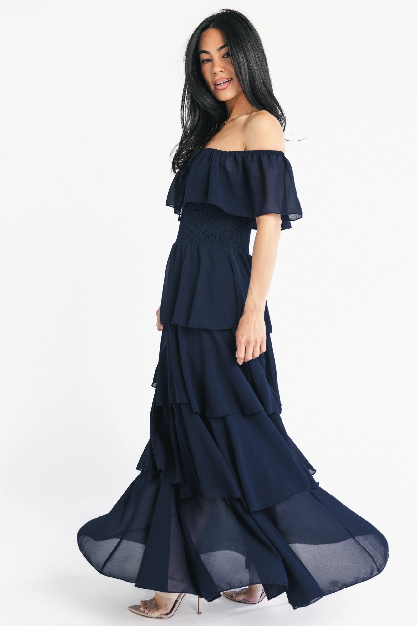Carina Off Shoulder Maxi Dress | Baltic Born Navy